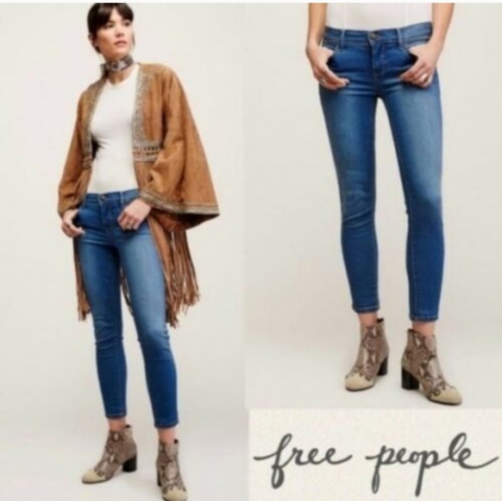 Free people skinny ankle denim jeans medium Blue wash mid-rise size 27